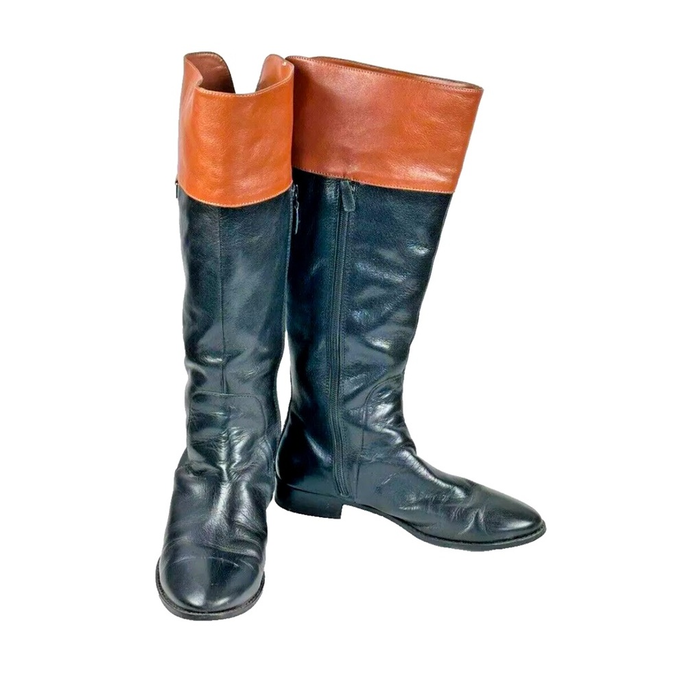 COLE HAAN WOMEN'S BLACK LEATHER SIDE ZIP Knee High tall RIDING BOOTS 7.5B